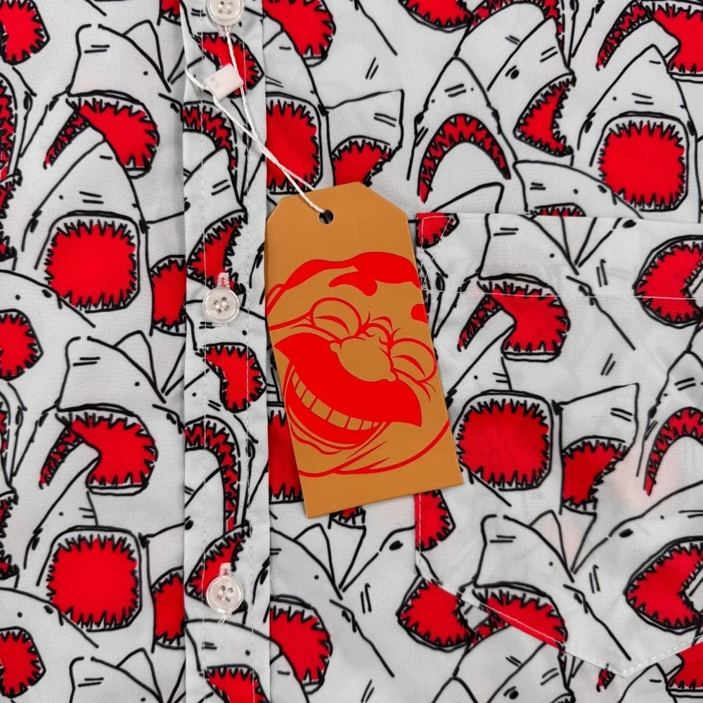 New RSVLTS Shirt Mens XXL Red Great White Shark Jaws KUNUFLEX Short Sleeve - Picture 3 of 13